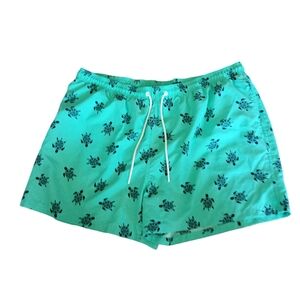 Men's swim shorts trunks. Turquoise with blue turtles and white details. Size 2X